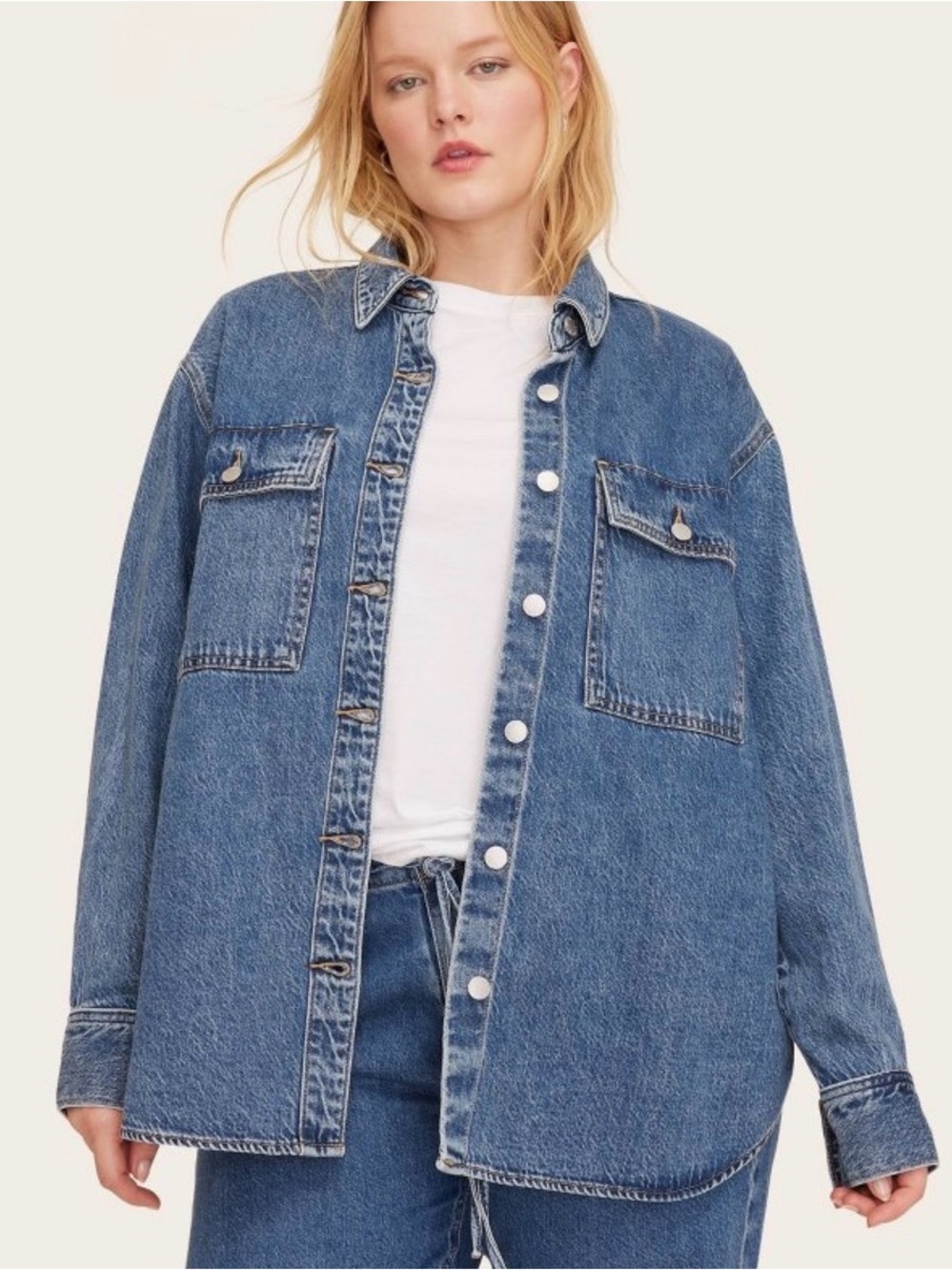 Women's Long Sleeve Denim Shacket - Parke x Target Medium Wash Size Medium NWT